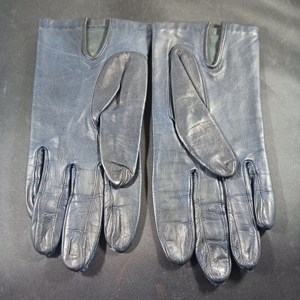 Vintage Women's Leather Gloves Dark Blue size 6.5M